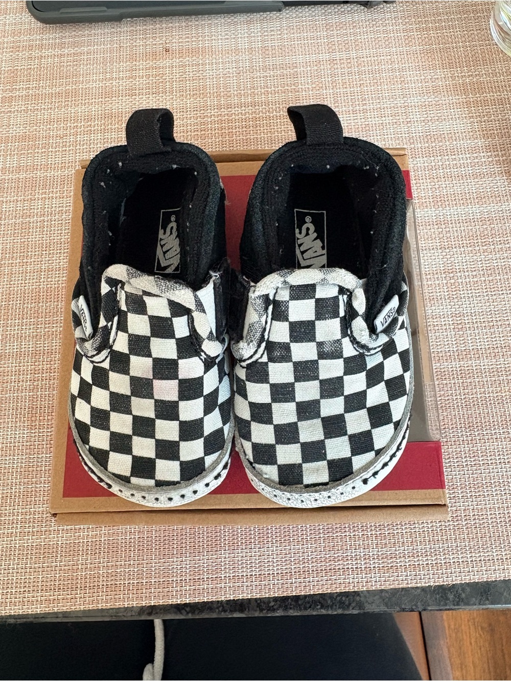 Vans Kids Checkerboard Slip-On Shoes - Black & White